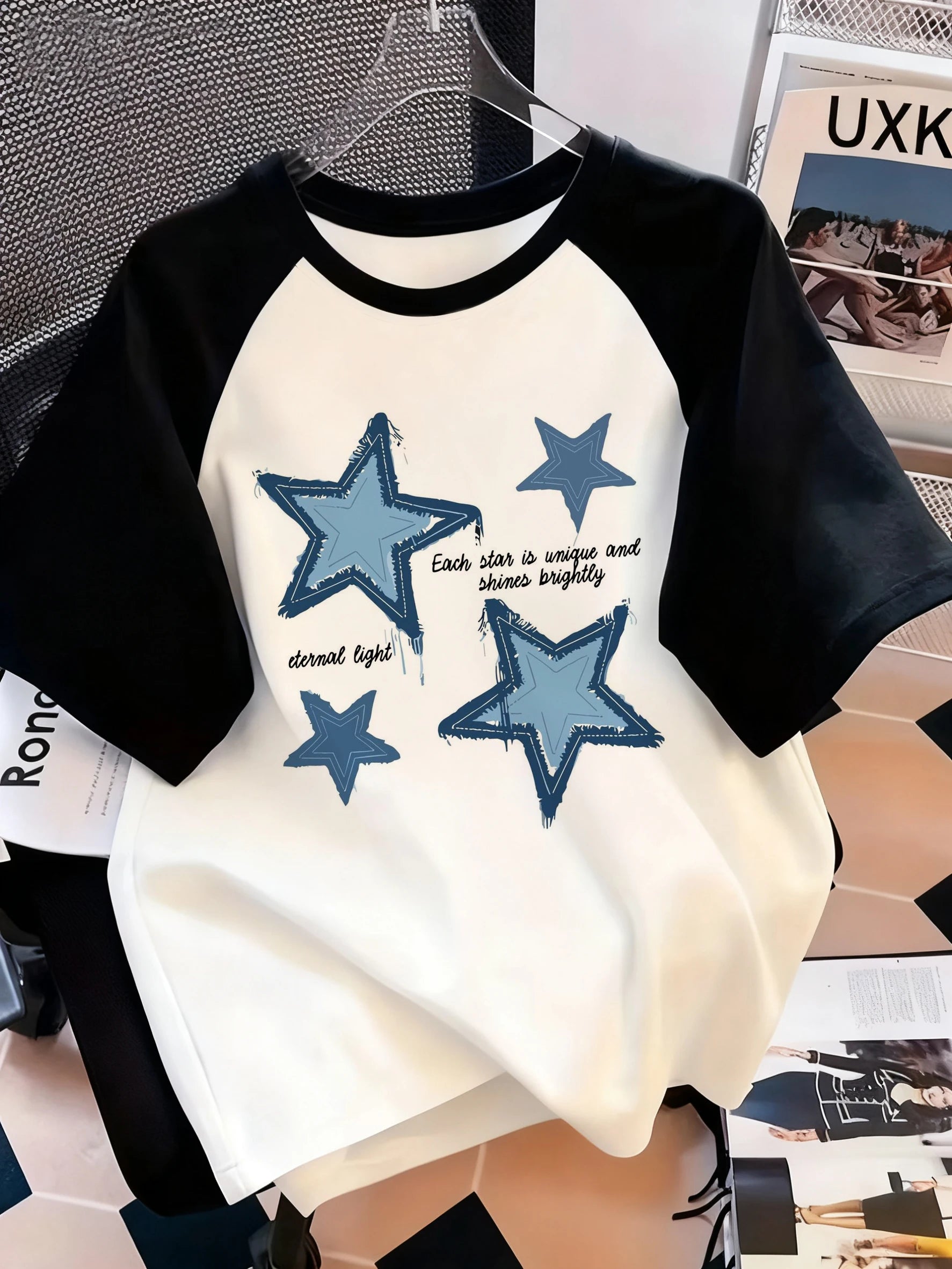 Y2K Hip Hop Blue Star Print T-Shirt