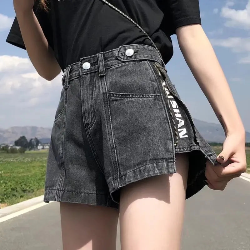 Korean Y2K Black Denim Shorts